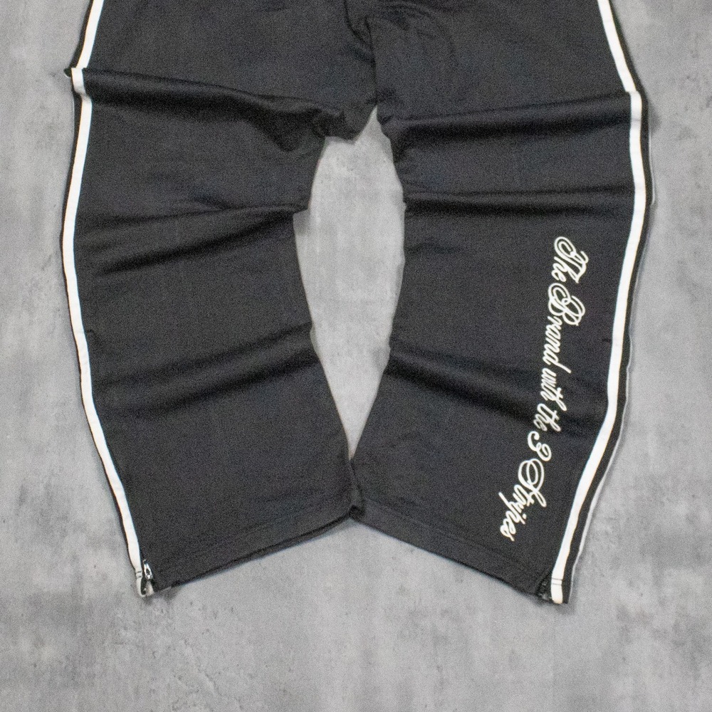 Y2K 00's Adidas 3 Stripped Baggy Relax Fit Wide Legged Parachute Black Pant's - Picture 6 of 7